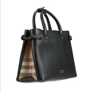 Burberry House Check Derby Leather Medium Banner Tote - Authentic,